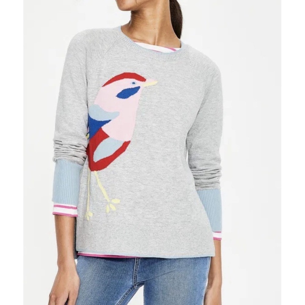Boden Women's S Lightweight Bird Sweater Gray
